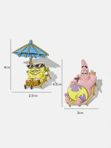 SpongeBob SquarePants | SHEIN 一組新款創意卡通圖案胸針，IP聯名設計，可愛個性化，簡約大方，亦可用作配件，適合各種派對、演唱會、節慶，精美禮物 - 彩色 - 查看 5