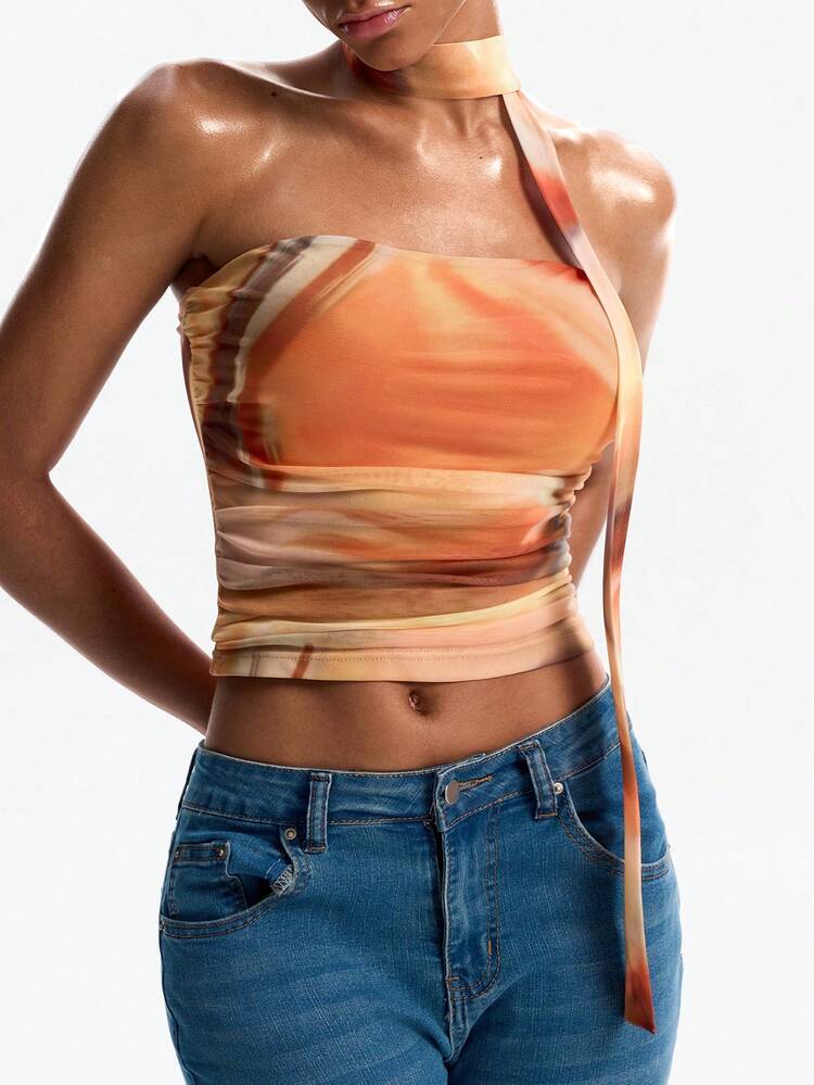 Women's Tie-Dye Print Cropped Fitted Tube Top
