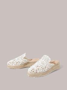 Styleloop Giày nữ đế dày dệt từ dây gai dầu, màu trắng, kiểu hở gót, giày bít mũi, dép bít mũi, sandal, giày dây gai dầu phong cách Boho phù hợp để đi chơi, nghỉ mát, hẹn hò hàng ngày, đi biển, du lịch, phong cách thường ngày với giày nữ. - trắng - Xem 8