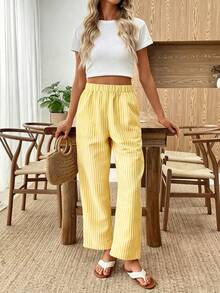 EMERY ROSE Elastic Waist Striped Casual Pants - Multicolor - View 6