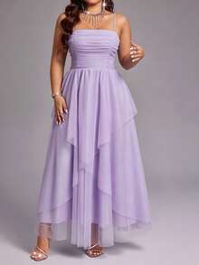 Viva Relle Plus Size Elegant Mesh Strap Party Dress - Purple - View 3