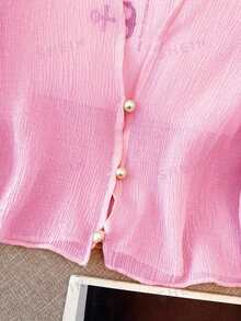 K-Vae Women's Delicate Textured Lightweight Sun Protection Cardigan, Sheer Pearl Button Short Shrug Thin Jacket For Summer - Pink - View 4