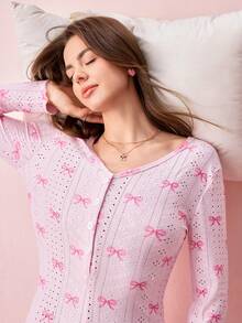 Bonmuse 1件女款V領蝴蝶印花連身褲夏季居家休閒服 - 粉色 - 查看 10