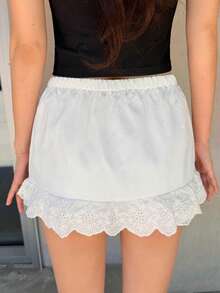 K-Vae Minimalist Floral Trim All-Match Versatile Fashion Skirt - White - View 2