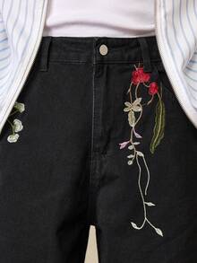 Whitmere 1pc American Street Fashion Patchwork Embroidered Loose Wide-Leg Jeans, Comfortable High Street Versatile Casual Denim Pants For Men (Belt And Accessories Not Included) - Black - View 6