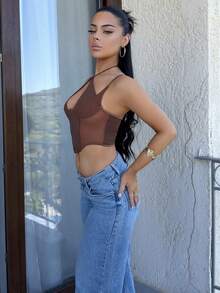 Vassilux White Corset Hook And Eye Front Mesh Insert Cami Top Casual Summer - Brown - View 4