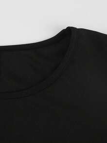 SHEIN Franclia 女款夏季新款通勤日常修身顯腰身緊身圓領荷葉袖拼色長洋裝 - 黑色 - 查看 7