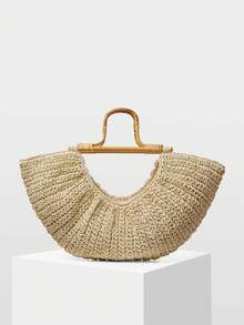 MOTF BOLSO DE MANO TIPO TOTE PARA MUJER, ELEGANTE BOLSO DE MODA CON FORMA DE ABANICO PARA VACACIONES - Beis - Ver 4