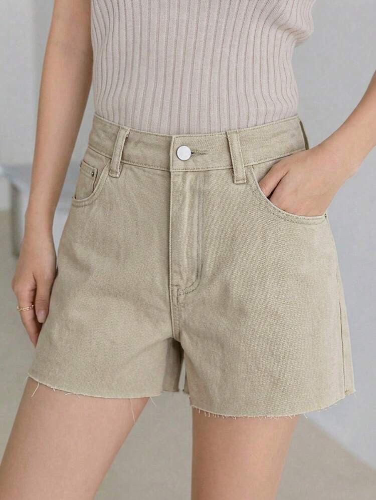 Women's Casual Loose Frayed Hem Denim Shorts, Street Style Vacation Vibe, Spring & Summer