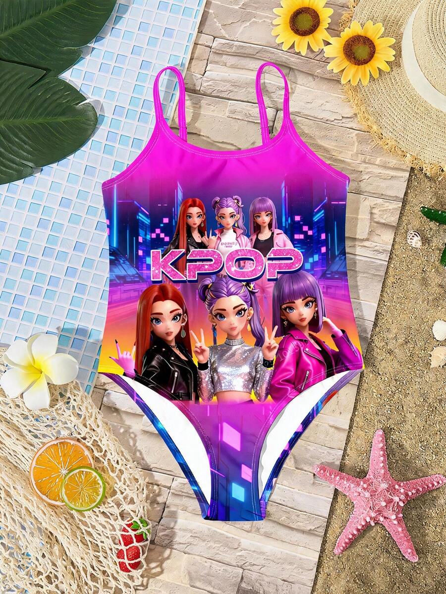 Young Girls' Casual Minimalist One-Piece Swimsuit, Suitable For Summer - Multicolor - View 1