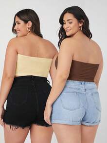 SHEIN BASICS 大码女式夏季纯色百搭露脐抹胸上衣 - 彩色 - 查看 2