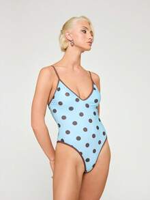 COUREZ V Neck Polka Dot Swimsuit , Y2K Autumn Outfits For Women Fall Vacation Beach Swimsuits - Multicolor - View 2