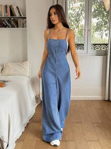 Rivivi Bộ quần yếm denim thoải mái cho kỳ nghỉ - Rửa nhẹ - Xem 5