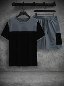 Manfinity Homme Men's Contrast Color Patchwork T-Shirt And Shorts Set - Multicolor - View 6
