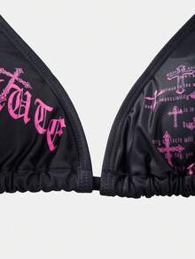 ROMWE Bộ đồ bơi nữ phong cách Gothic màu đen hình chữ thập 2026SS, thích hợp cho kỳ nghỉ, đi biển, thường ngày. - Nhiều màu - Xem 4