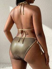 Slaydiva 2026 New Women's Spring/Summer Halter Metallic Sexy Plus Size One-Piece Swimsuit For Beach Gym - Gold - View 2
