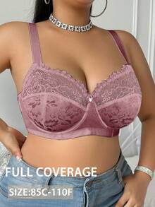 DesireSculpt 1pc Plus Size Lace Patchwork Underwire Bra - Coffee Brown - View 4