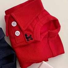 PETSIN 一件式純色寵物刺繡 Polo 襯衫背心，適合春夏季 - 紅色 - 查看 5