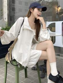 DAZY Women's Casual Loose Long Sleeve Jacket & Shorts 2 Pieces Set, Streetwear Style - White - View 11