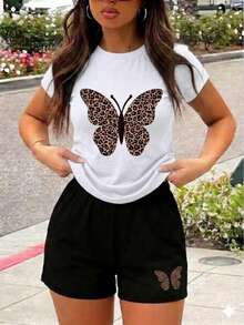 Two-Piece Chest, Light Comfortable Print Short T-Shirt - White - View 1