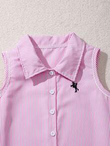 Sparklyn Tween Girl Striped Print Sleeveless Shirt Paired With Plaid Pleated Skirt - Pink - View 4