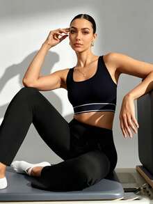 SHEIN Women's Patchwork Casual Versatile Daily Wear Sports Bra,Gym Top,Gym Wear Women,Gym Outfit For Women, Gym Wear, Workout For Women - Black - View 3