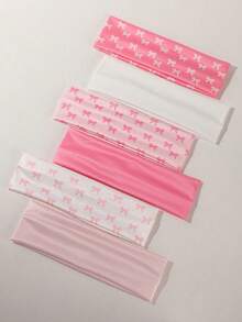 ROMWE Kawaii 6条装甜美粉色可爱蝴蝶结印花纯色基础百搭弹力防滑女士发带，适合瑜伽运动、外出游玩、约会聚会等温柔风格服饰搭配休闲日常女士发饰 - 6pcs粉色系 - 查看 5