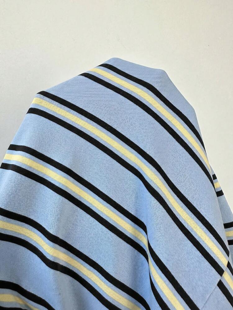 Muchica Plus Size Blue Striped Print Round Neck Top And Loose Pants 2 Pieces Set - Blue - View 8