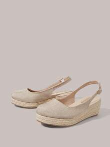 Styleloop Giày nữ thời trang thường ngày đế dày dệt từ dây gai dầu, giày kiểu dáng bohemian nghỉ dưỡng, đế vải canvas kiểu Pháp cổ điển, chất liệu dệt màu mơ, giày cao gót đế xuồng đơn giản và thời trang, gót cao, kiểu dáng nâng gót, mang đến không khí nghỉ dưỡng, trang phục mùa hè, món đồ không thể thiếu khi đi du lịch. - Màu hạnh nhân 9 - Xem 8