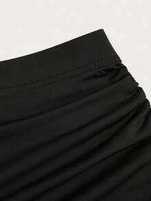 Sweetra Falda casual versátil para citas de noche con parches de encaje para mujer - Negro - Ver 4