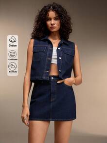 SHEIN WOMEN Two Pieces SET TOP AND SKIRT Everyday Navy Blue Summer Streetwear - Dark Wash - View 7