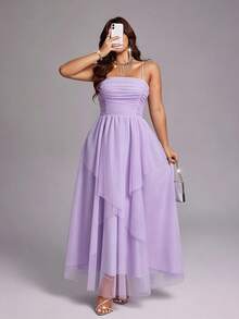 Viva Relle Plus Size Elegant Mesh Strap Party Dress - Purple - View 5