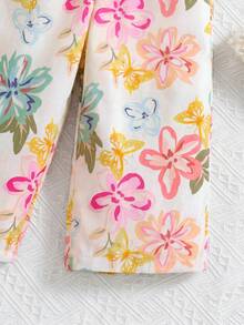 SHEIN Bộ áo liền quần không tay in hoa dễ thương cho bé gái, thích hợp cho mùa hè. - Hồng - Xem 7