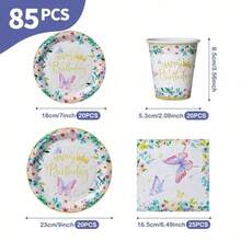 Light Pink Butterfly Crown Disposable Plates, Napkins And Cups Set, Serves 20 Guests. This Disposable Party Set (Including Plates, Napkins And Cups) Is Perfect For Birthday Parties, Weddings And Family Picnics. - View 11