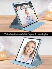 1PC Scratch-Resistant Protective Case, Compatible With Built-In Pencil Slot, 360-Degree Rotating Flip Cover Stand, Premium Shock-Proof, Support Auto Wake/Sleep And Flexible Viewing Angles - Light Blue - Baby Blue - View 2