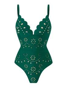 Swim Oasis 纯色镂空吊带女士连体镂空花瓣裙高端套装 - 綠色 - 查看 4