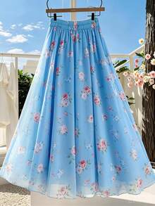 Franclia Chân váy xếp ly bằng vải chiffon họa tiết hoa màu xanh dương dành cho nữ, kiểu dáng suông cạp cao, chất liệu mềm mại, hàng mới về mùa hè 2026. - Màu xanh nhạt - Xem 2