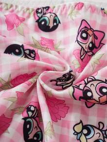 THE POWERPUFF GIRLS X SHEIN 3 chiếc quần lót nữ in hình hoạt hình kẻ caro dễ thương, có bèo nhún. - Nhiều màu - Xem 7