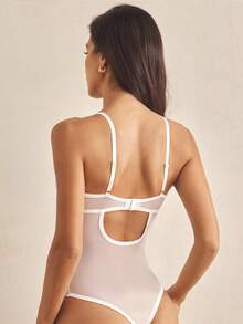 Charlaine Contrast Lace Mesh Underwire Teddy Bodysuit Lingerie UnderwearOuter - White - View 5