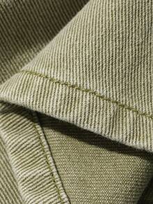 Livesso High Waist Khaki Solid Color Button A-Line Full Skirt Women's Denim Skirt - Green - View 7