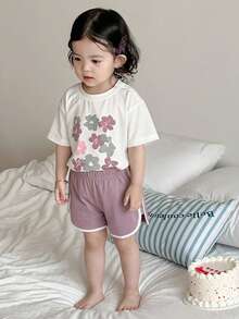 Dazy Kids Toddler Girls' Round Neck Sweet Floral Print Short Sleeve Casual Pajamas - Mauve Purple - View 3