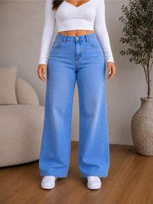 Plus Size Jeans For Women Wide Leg Cut - Blue - View 3