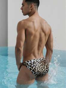 ZELFYO Men's Leopard Print Tight Fit Swim Briefs, Suitable For Summer, Holiday - Brown - View 2