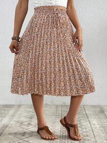 SHEIN VCAY Váy xếp ly thanh lịch thắt eo họa tiết hoa nhí dành cho nữ cỡ lớn - Nhiều màu - Xem 4