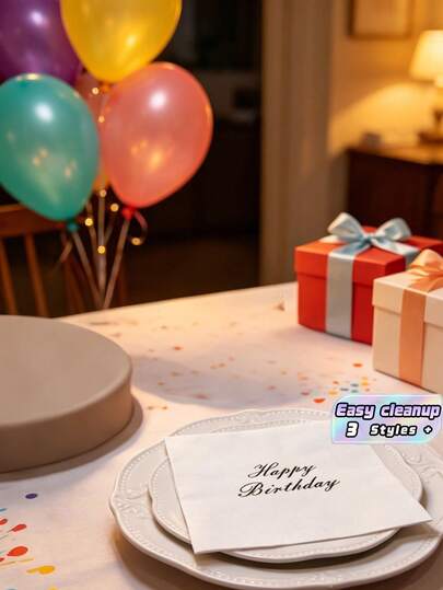 16 件/套带有生日标语的一次性餐巾纸，简单标语图形一次性纸巾，适用于生日派对和圣诞节