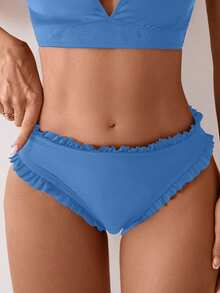 SHEIN Swim 女款淺藍色泳褲下裝，荷葉邊飾邊，適合夏季海灘泳池派對，休閒可愛 - 藍色 - 查看 3