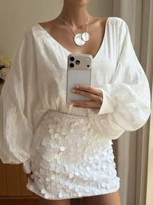 Livesso Blusa de gasa blanca para verano y otoño, vestido de noche elegante de manga larga para boda, brunch, banquete y baile, camisa de oficina para mujer, ropa de vacaciones - Blanco - Ver 8
