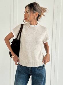 Women's Contrasting Color Striped Knit Blouse - Apricot - View 3