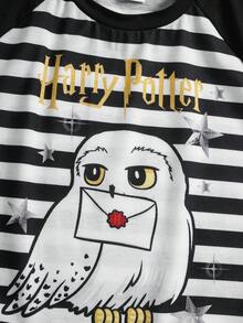 HARRY POTTER X SHEIN 1件少女休闲风T恤，插肩袖，撞色设计，舒适上衣，联名款T恤 - 彩色 - 查看 4