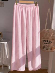 Solflare Plus Size Casual Loose Striped Pants - Pink - View 2